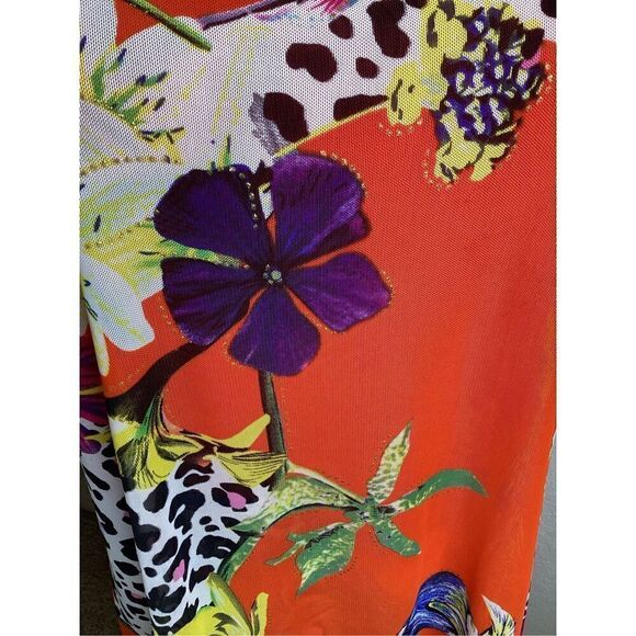 Elena Wang Mesh Tiered Sleeveless Jungle Print Whimsical Occasion Dress Size M - Picture 6 of 12